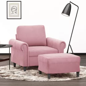 Rózsaszín bársony kanapéfotel lábtartóval 60 cm