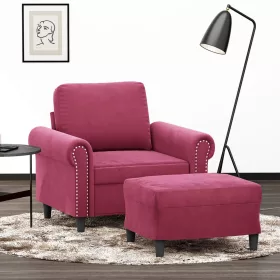 Bordó bársony kanapéfotel lábtartóval 60 cm