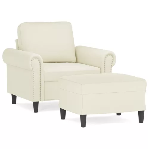 Krémszínű bársony kanapéfotel lábtartóval 60 cm