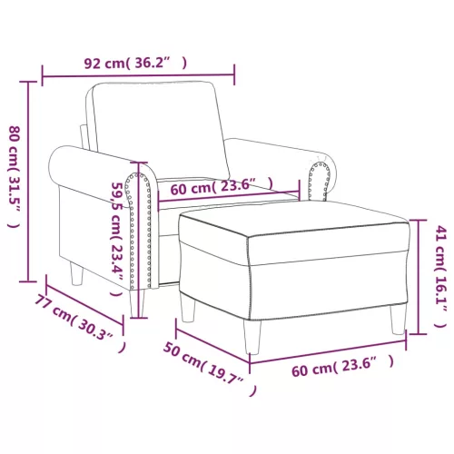 Krémszínű bársony kanapéfotel lábtartóval 60 cm