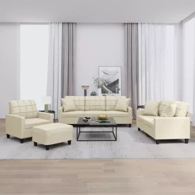 4 részes krémszínű műbőr ülőgarnitúra párnákkal