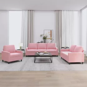 3 részes rózsaszín bársony ülőgarnitúra párnákkal
