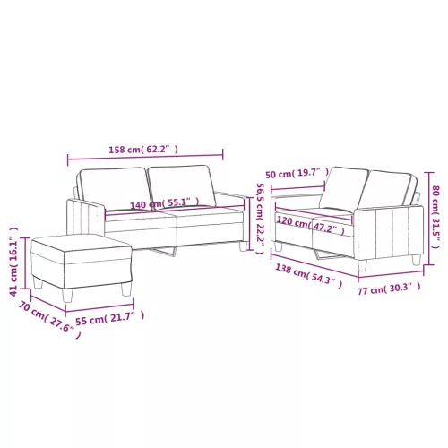 3 részes krém bársony ülőgarnitúra párnákkal