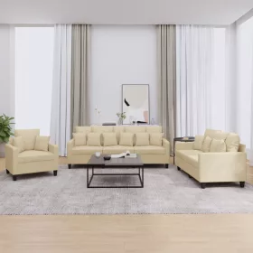 3 részes krémszínű szövet ülőgarnitúra párnákkal