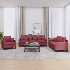 3 részes bordó szövet ülőgarnitúra párnákkal