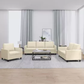 3 részes krémszínű műbőr ülőgarnitúra párnákkal