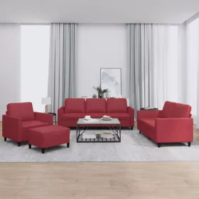4 részes bordó műbőr ülőgarnitúra párnákkal