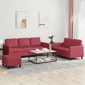 3 részes bordó műbőr ülőgarnitúra párnákkal