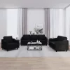 3 részes fekete szövet ülőgarnitúra párnákkal