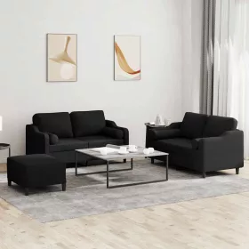3 részes fekete szövet ülőgarnitúra párnákkal