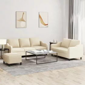 3 részes krémszínű szövet ülőgarnitúra párnákkal