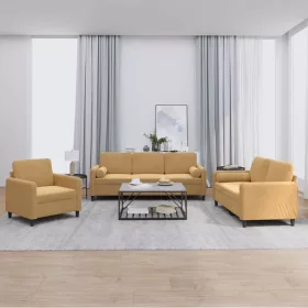 3 részes barna bársony ülőgarnitúra párnákkal