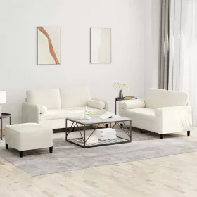 3 részes krémszínű bársony ülőgarnitúra párnákkal