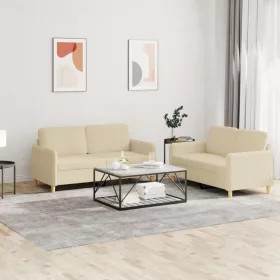 2 részes krémszínű szövet ülőgarnitúra párnákkal