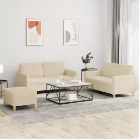 3 részes krémszínű szövet ülőgarnitúra párnákkal