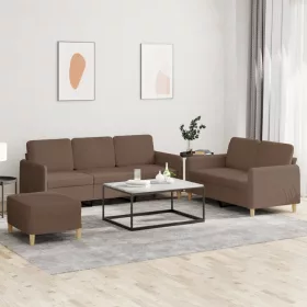 3 részes barna szövet ülőgarnitúra párnákkal