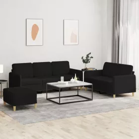 3 részes fekete szövet ülőgarnitúra párnákkal