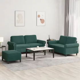 3 részes sötétzöld bársony ülőgarnitúra párnákkal