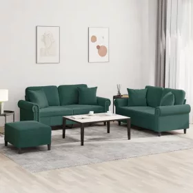 3 részes sötétzöld bársony ülőgarnitúra párnákkal