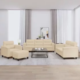   4 részes krémszínű mikroszálas szövet ülőgarnitúra párnákkal