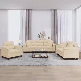   3 részes krémszínű mikroszálas szövet ülőgarnitúra párnával