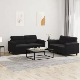   2 részes fekete mikroszálas szövet ülőgarnitúra párnákkal