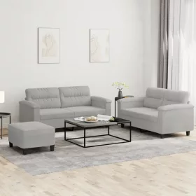   3 részes világosszürke mikroszálas ülőgarnitúra párnákkal