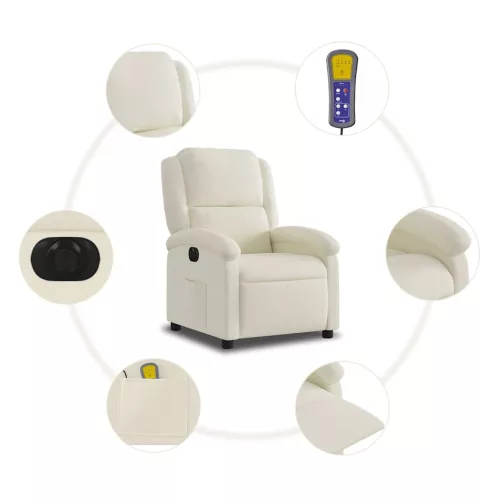 Krémszínű bársony elektromos dönthető masszázsfotel