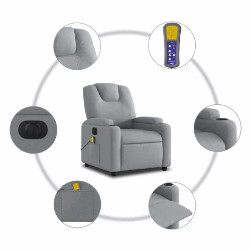 Világosszürke szövet dönthető elektromos masszázsfotel