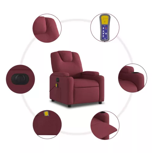 Bordó szövet elektromos dönthető masszázsfotel