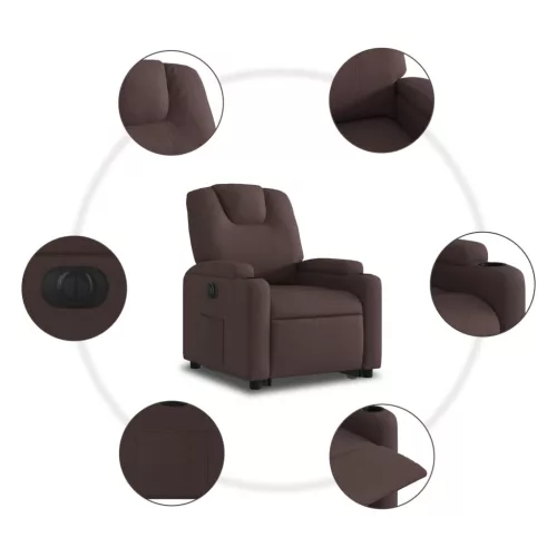 Elektromos felállást segítő sötétbarna szövet dönthető fotel