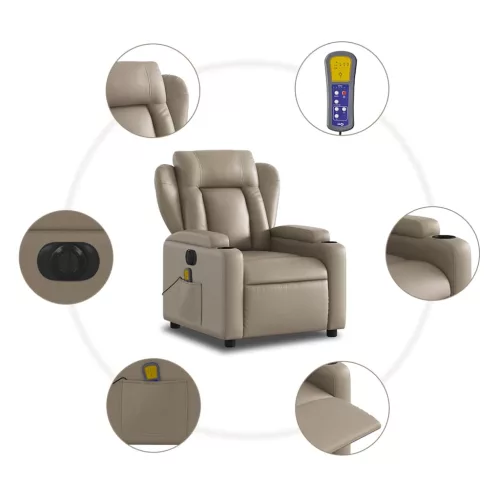 Kávészínű műbőr elektromos dönthető masszázsfotel
