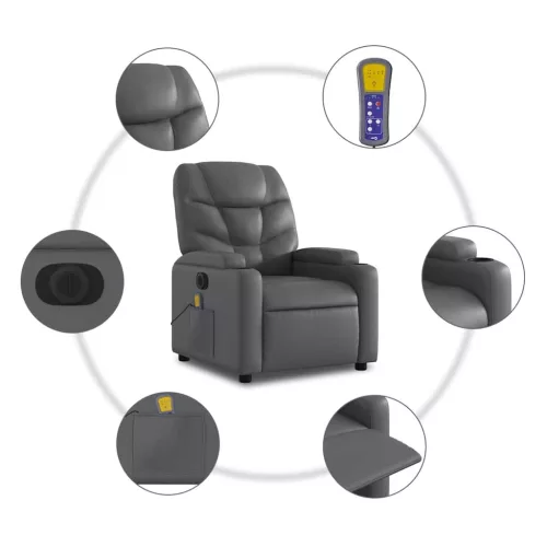 Szürke műbőr elektromos dönthető masszázsfotel