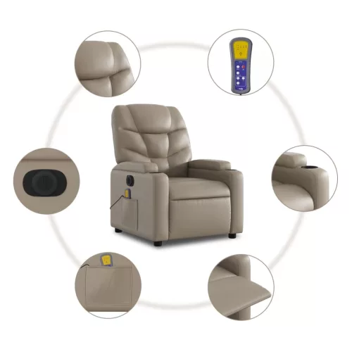 Elektromos kávészínű műbőr felállást segítő masszázsfotel