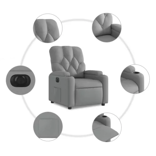 Világosszürke szövet elektromos dönthető fotel