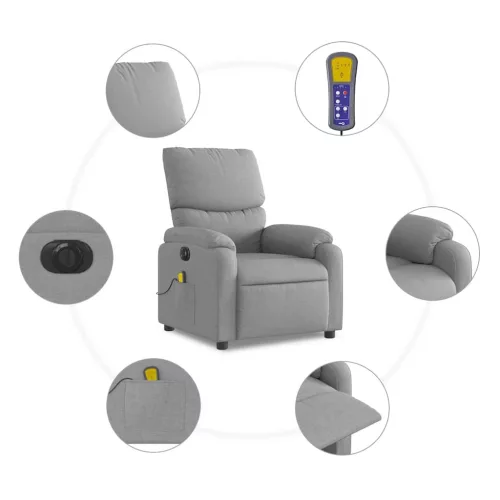 Világosszürke szövet dönthető elektromos masszázsfotel