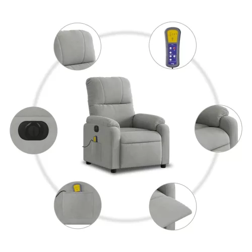 Világosszürke mikroszálas szövet elektromos fekvő masszázsfotel