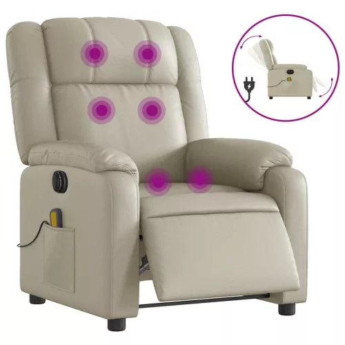 Krémszínű műbőr elektromos dönthető masszázsfotel