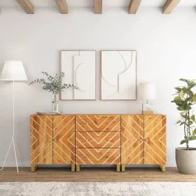   3 db barna-fekete tömör mangófa tálalószekrény 60x33,5x75 cm