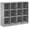 Betonszürke szerelt fa könyvespolc ajtókkal 136 x 37 x 109 cm