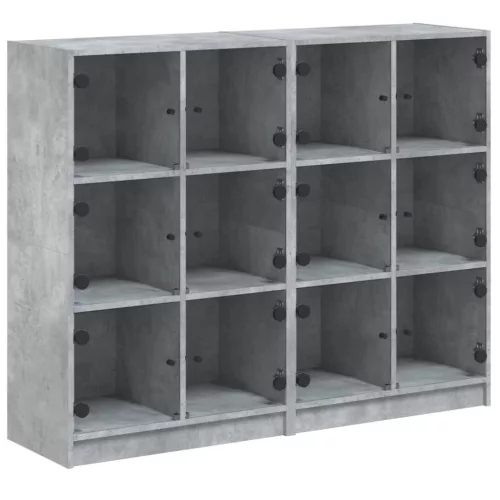 Betonszürke szerelt fa könyvespolc ajtókkal 136 x 37 x 109 cm