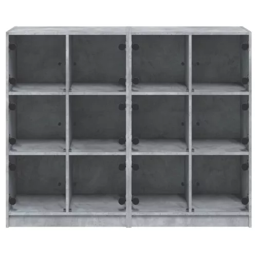 Betonszürke szerelt fa könyvespolc ajtókkal 136 x 37 x 109 cm