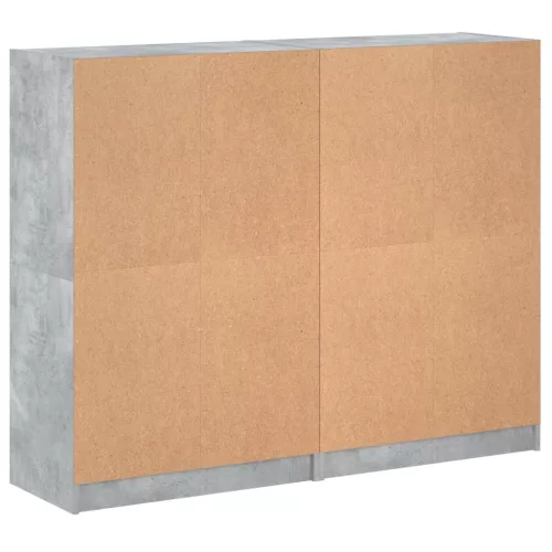 Betonszürke szerelt fa könyvespolc ajtókkal 136 x 37 x 109 cm