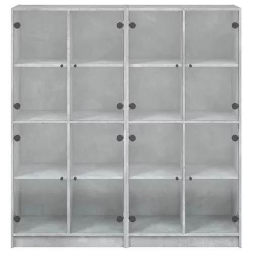 Betonszürke szerelt fa könyvespolc ajtókkal 136 x 37 x 142 cm