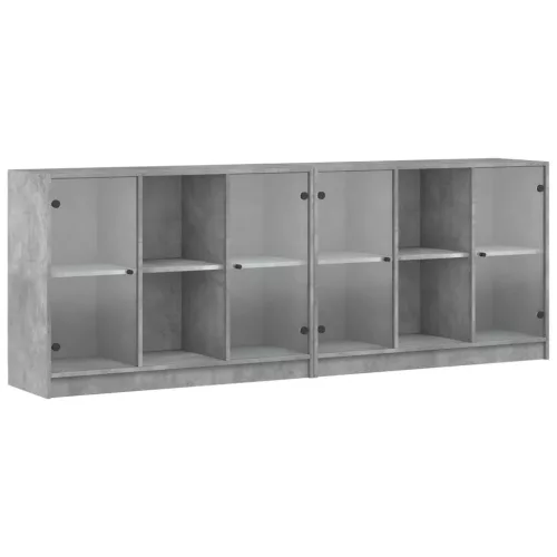 Betonszürke szerelt fa könyvespolc ajtókkal 204x37x75 cm