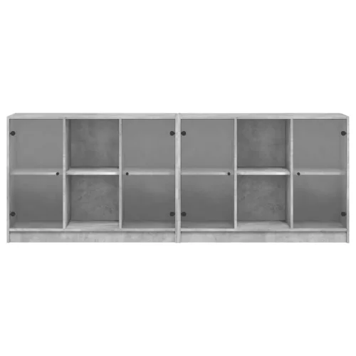 Betonszürke szerelt fa könyvespolc ajtókkal 204x37x75 cm