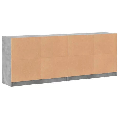 Betonszürke szerelt fa könyvespolc ajtókkal 204x37x75 cm