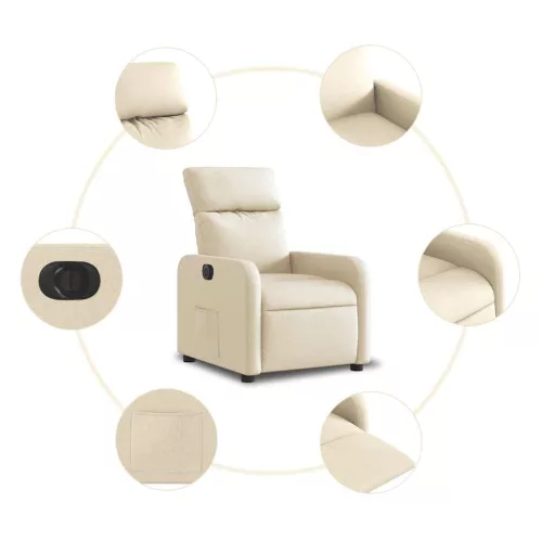 Krémszínű szövet elektromos dönthető fotel