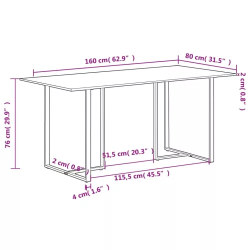 Tömör újrahasznosított fa étkezőasztal 160 cm