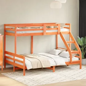   Viaszbarna tömör fenyőfa emeletes ágy 80 x 200/140 x 200 cm